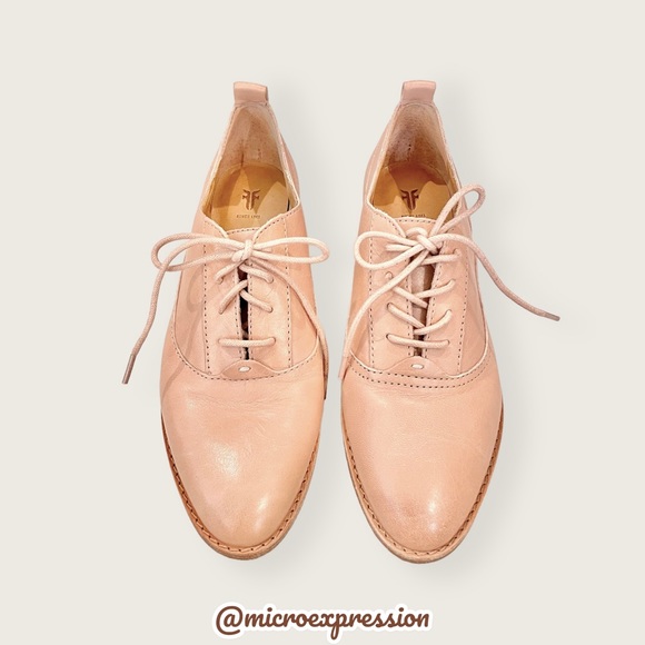 $328 Frye Grace Oxford Light Pink Real Leather Lace Up Casual Formal Work Flat - Picture 10 of 16
